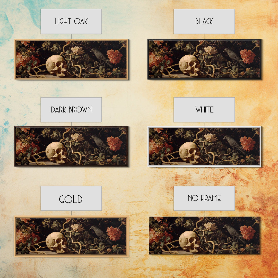Skeletal Botanicals, Dark Romantic Horror Art, Extra Wide Wall Art, Macabre Wall Art, Framed Canvas Print, Halloween Wall Art