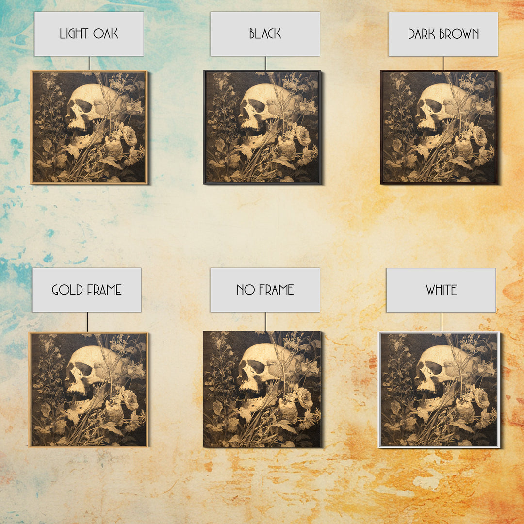 Skeletal Botanicals, Symbolist Dream Art, Square Wall Art, Macabre Wall Art, Framed Canvas Print, Halloween Wall Art, Halloween Decor