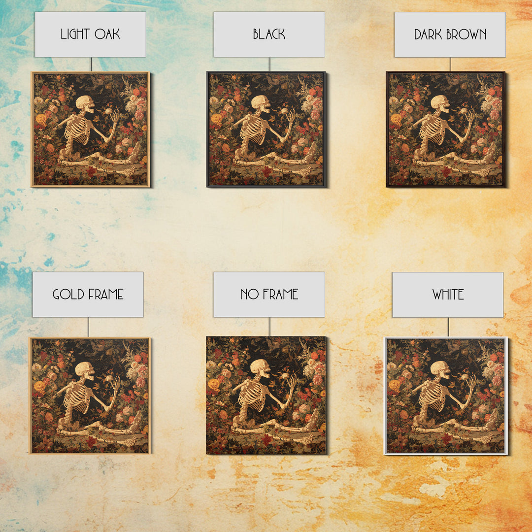 Skeletal Botanicals, Grotesque Carnival Art, Square Wall Art, Gothic Horror Wall Art, Framed Canvas Print, Halloween Wall Art