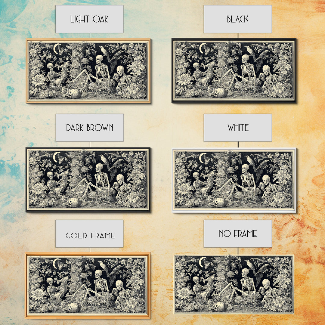 Skeletal Botanicals, Macabre Folk Print Art, Wide Panoramic Art, Gothic Horror Wall Art, Framed Canvas Print, Halloween Wall Art