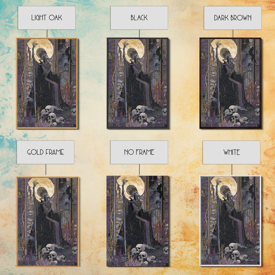 The Necromancer Queen, Stained Glass Gothic Art, Vertical Wall Art, Dark Halloween Decor, Framed Canvas Print, Halloween Wall Art