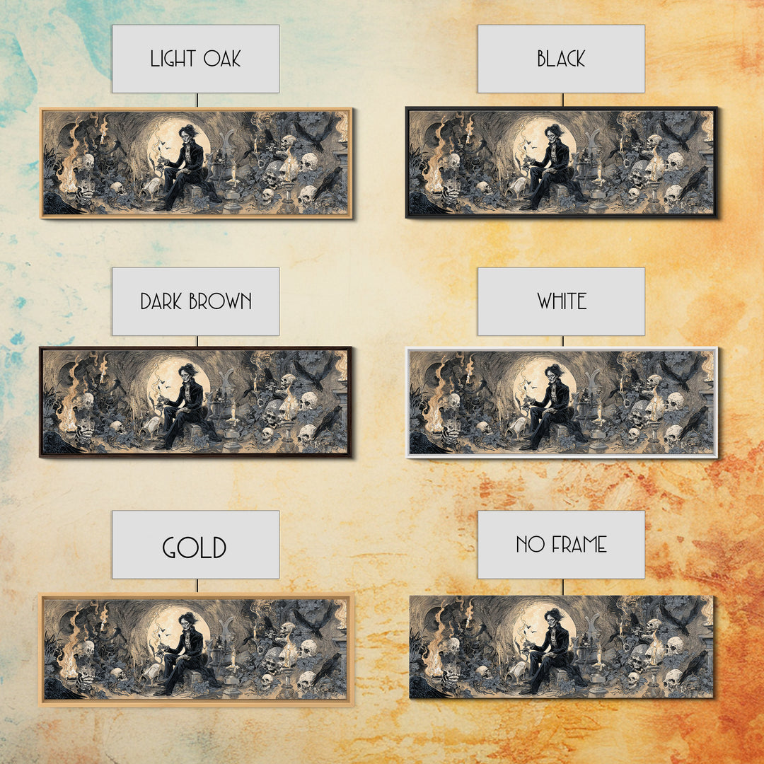 The Graveyard Gardener, Decadent Gothic Art, Extra Wide Wall Art, Dark Halloween Decor, Framed Canvas Print, Halloween Wall Art