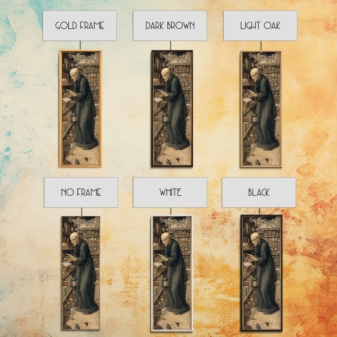 The Crypt Librarian, Northern Renaissance Horror, Tall Narrow Wall Art, Dark Fantasy Wall Art, Canvas Print, Halloween Wall Art