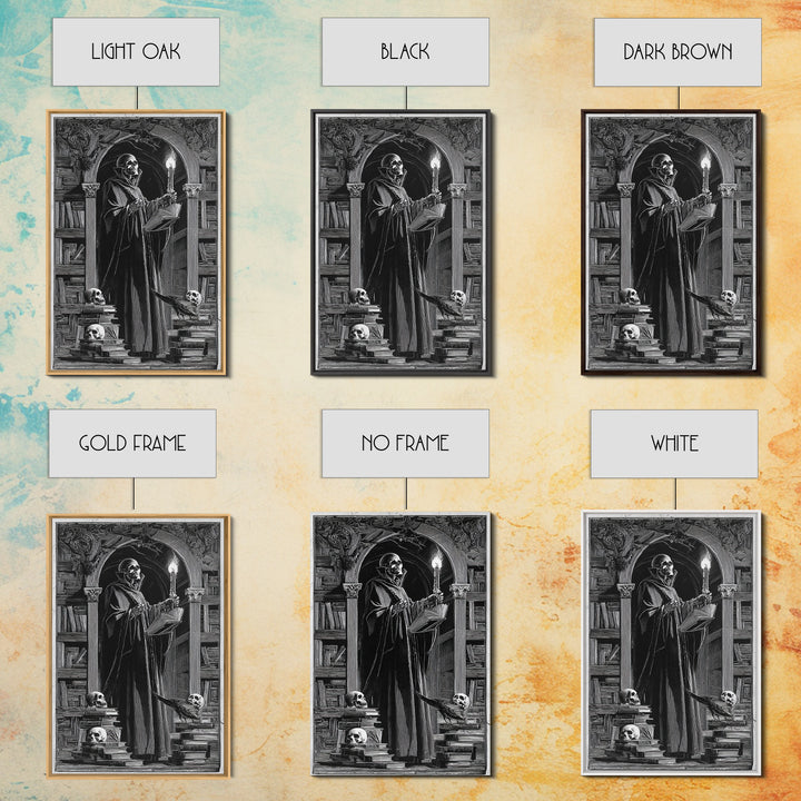 The Crypt Librarian, Symbolist Etching Art, Vertical Wall Art, Gothic Horror Wall Art, Framed Canvas Print, Halloween Wall Art