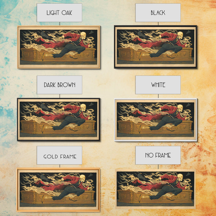 The Royal Coffin Maker, Macabre Folk Print Art, Wide Panoramic Art, Dark Halloween Decor, Framed Canvas Print, Macabre Wall Art