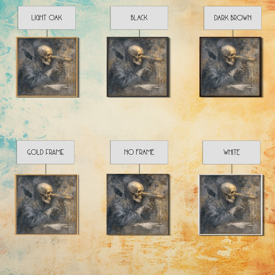 The Skull Astronomer, Symbolist Dream Art, Square Wall Art, Dark Fantasy Wall Art, Framed Canvas Print, Halloween Wall Art