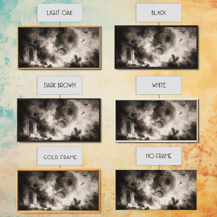 The Ash-Covered Oracle, Symbolist Dream Art, Wide Panoramic Art, Dark Halloween Decor, Framed Canvas Print, Halloween Wall Art