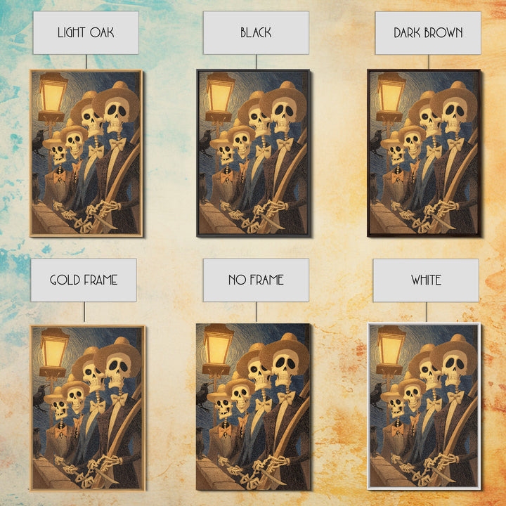 The Skeleton Barbershop Quartet, Expressionist Gothic Art, Vertical Wall Art, Dark Halloween Decor, Framed Canvas Print, Halloween Wall Art
