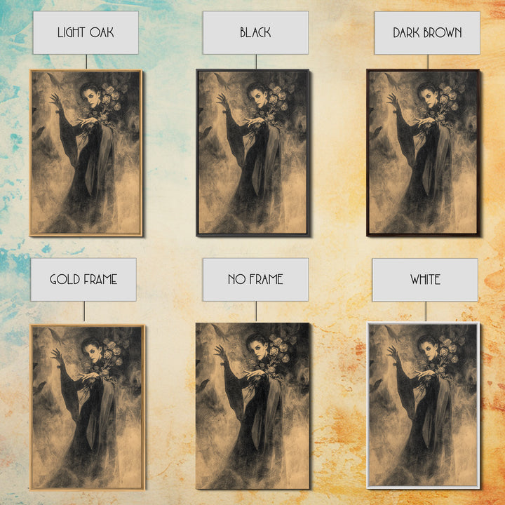 The Vampire Florist, Symbolist Dream Art, Vertical Wall Art, Macabre Wall Art, Framed Canvas Print, Halloween Wall Art