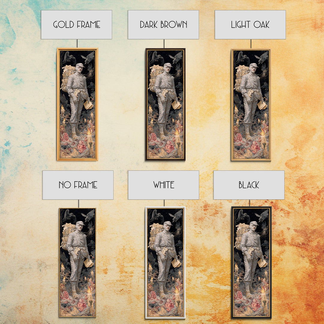 The Mummy Mail Carrier, Visionary Gothic Art, Tall Narrow Wall Art, Dark Fantasy Wall Art, Canvas Print, Halloween Wall Art