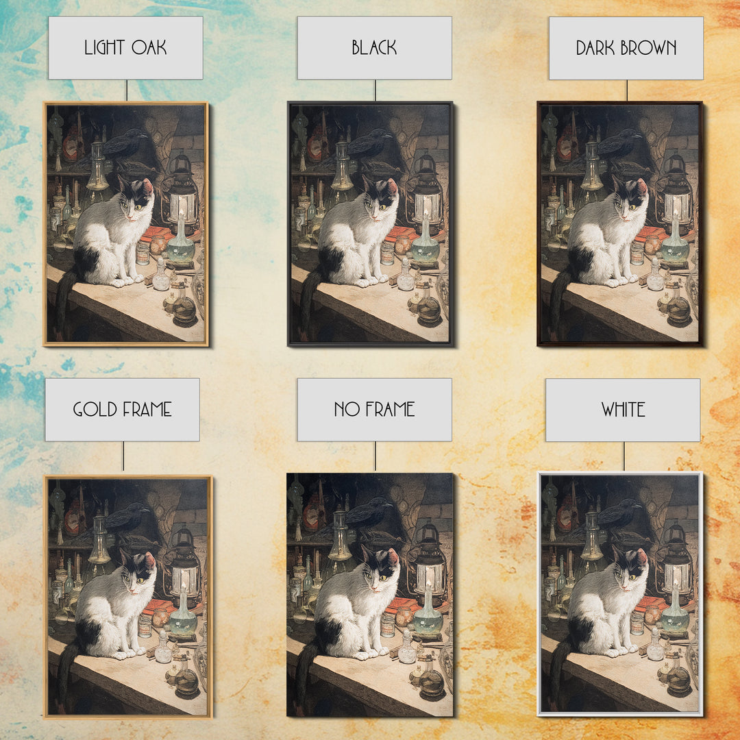 The Witch'S Cat Cafe, Dark Renaissance Art, Vertical Wall Art, Macabre Wall Art, Framed Canvas Print, Halloween Wall Art