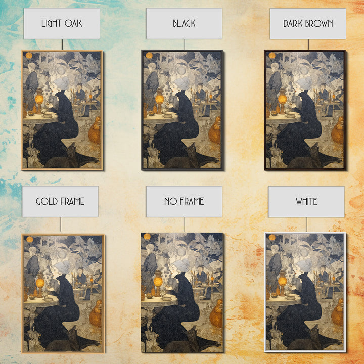 The Witch'S Cat Cafe, Symbolist Death Art, Vertical Wall Art, Gothic Horror Wall Art, Canvas Print, Halloween Wall Art
