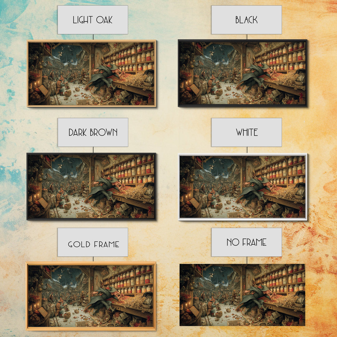 The Goblin Candy Shop, Northern Renaissance Horror, Wide Panoramic Art, Gothic Horror Wall Art, Framed Canvas Print