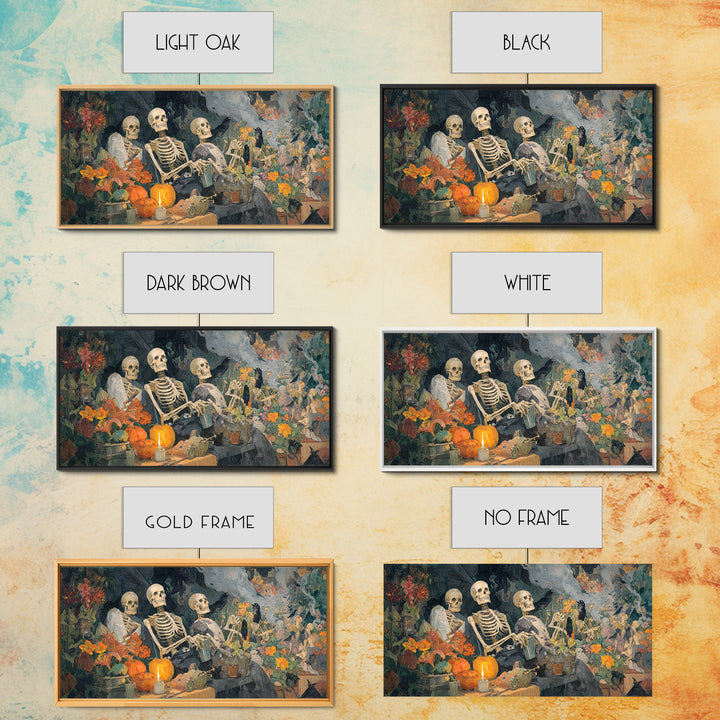 The Skeleton Gardeners, Grotesque Carnival Art, Wide Panoramic Art, Gothic Horror Wall Art, Framed Canvas Print, Halloween Wall Art