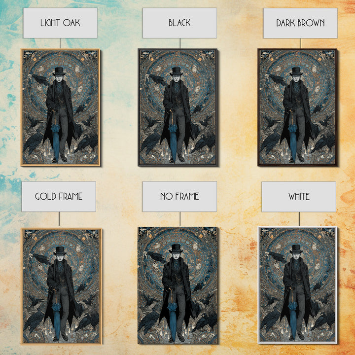 The Bat Umbrella Salesman, Stained Glass Gothic Art, Vertical Wall Art, Macabre Wall Art, Canvas Print, Halloween Wall Art, Halloween Decor