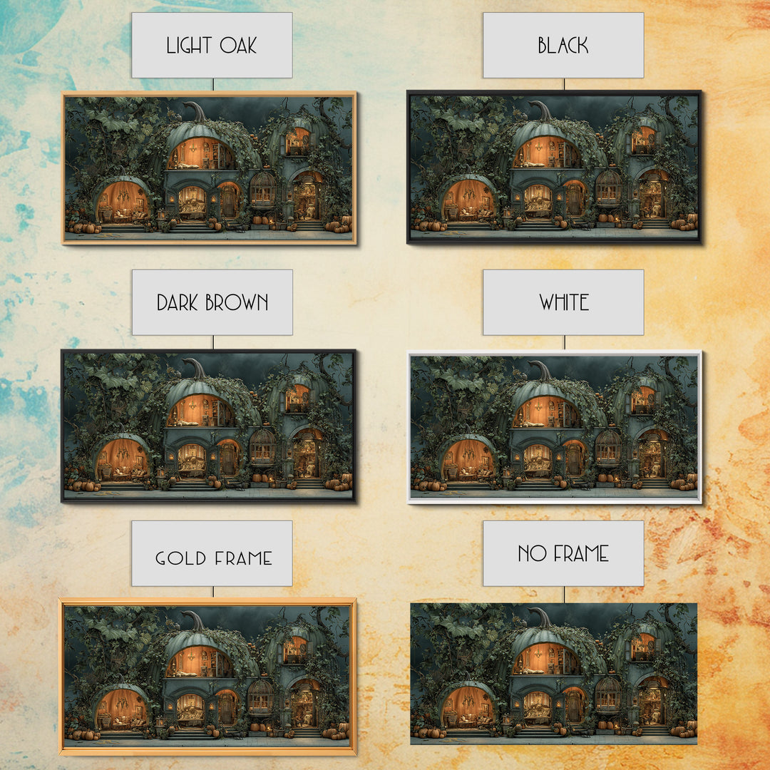 The Pumpkin-House Neighborhood, Gothic Nightmare Art, Wide Panoramic Art, Dark Halloween Decor, Canvas Print, Halloween Wall Art