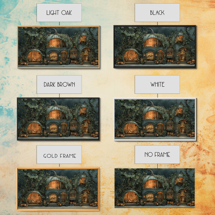 The Pumpkin-House Neighborhood, Gothic Nightmare Art, Wide Panoramic Art, Dark Halloween Decor, Canvas Print, Halloween Wall Art