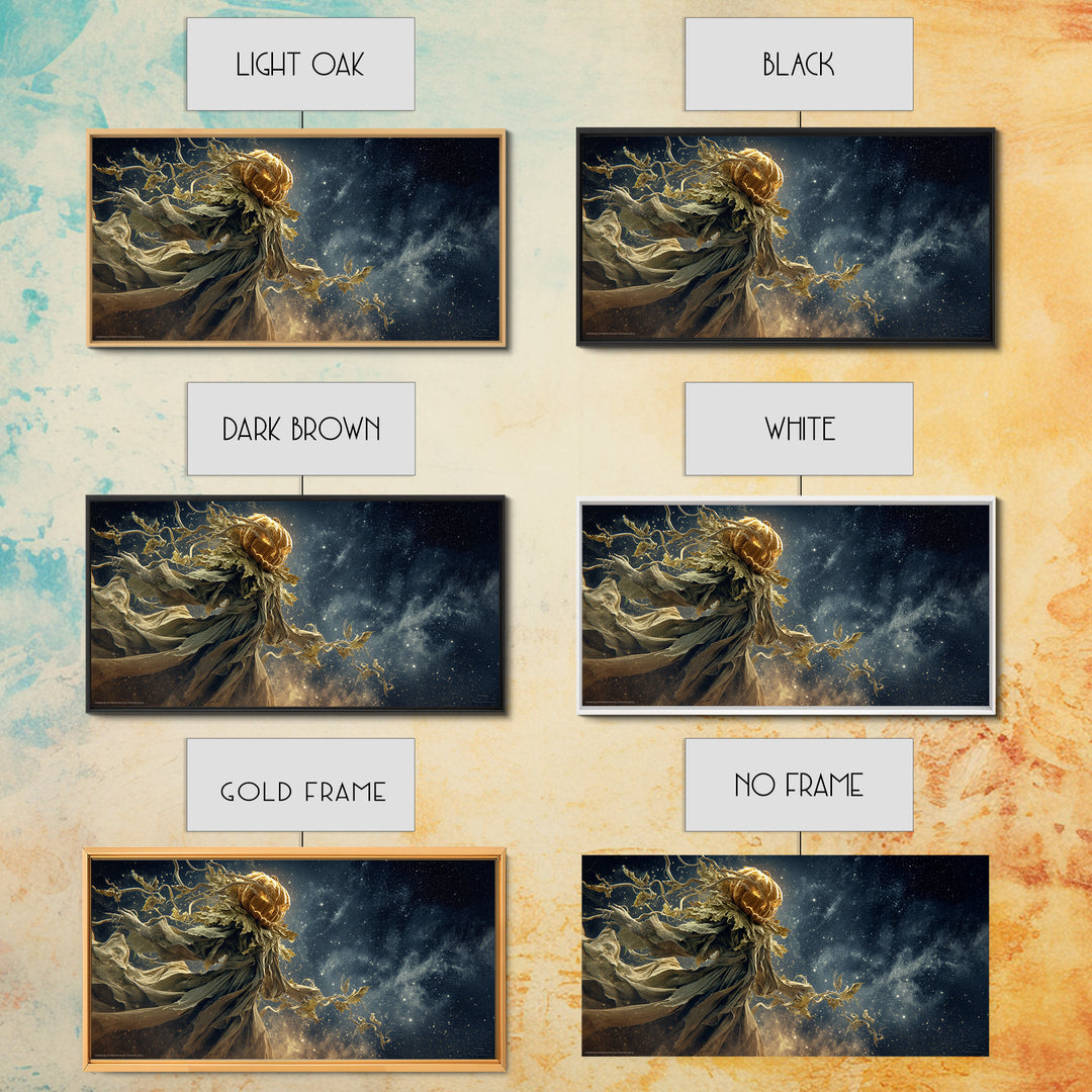 The Cosmic Pumpkin God, Visionary Gothic Art, Wide Panoramic Art, Dark Fantasy Wall Art, Framed Canvas Print, Halloween Wall Art