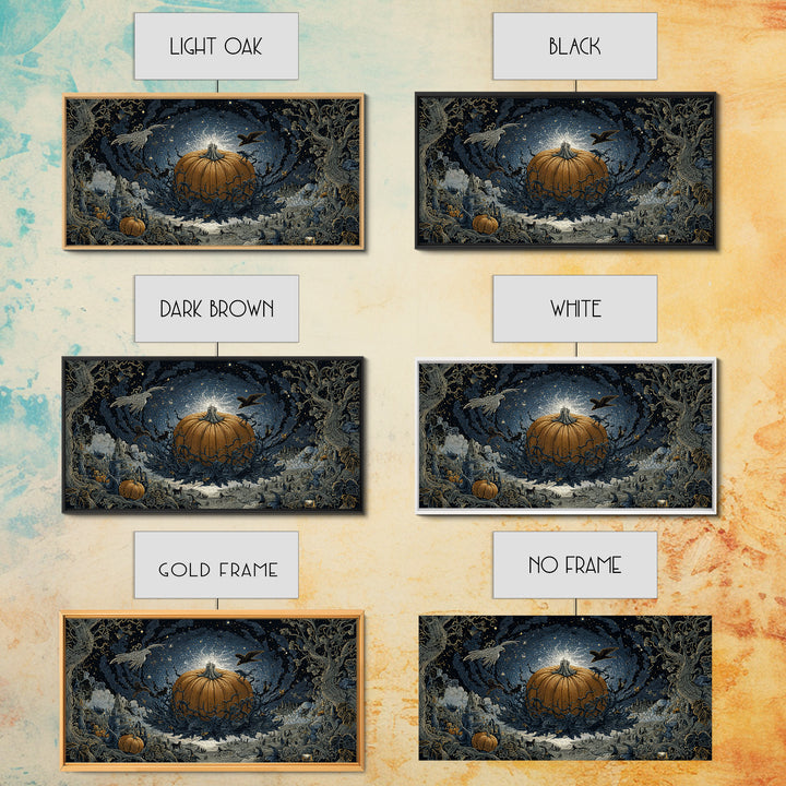 The Cosmic Pumpkin God, Romantic Gothic Landscape, Wide Panoramic Art, Macabre Wall Art, Framed Canvas Print, Halloween Wall Art