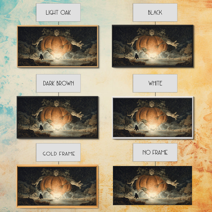 The Cosmic Pumpkin God, Symbolist Gothic Landscape, Wide Panoramic Art, Dark Halloween Decor, Canvas Print, Halloween Wall Art