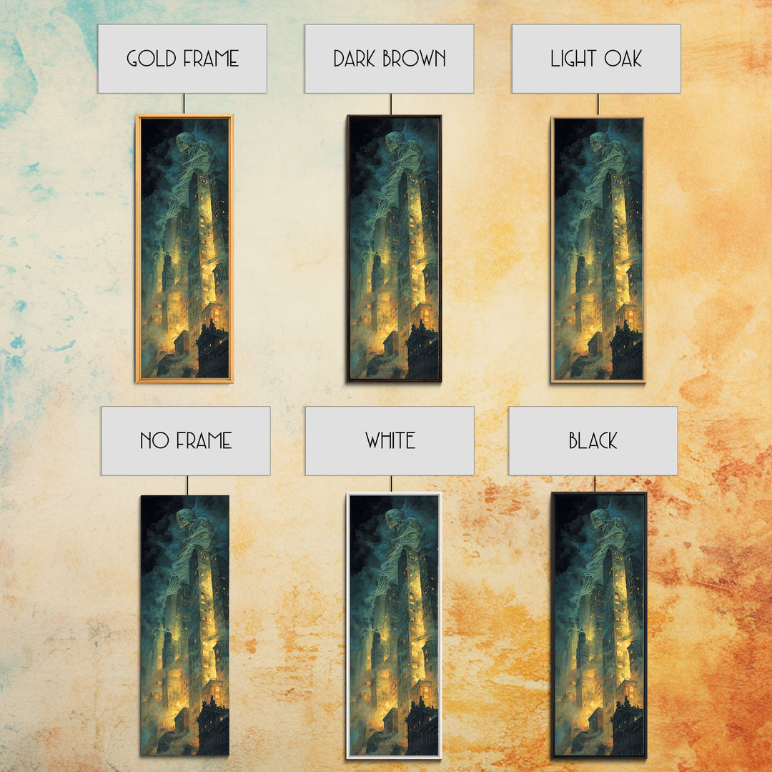 The Haunted City Skyline, Gothic Nightmare Art, Tall Narrow Wall Art, Dark Halloween Decor, Canvas Print, Halloween Wall Art