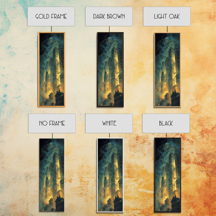 The Haunted City Skyline, Gothic Nightmare Art, Tall Narrow Wall Art, Dark Halloween Decor, Canvas Print, Halloween Wall Art