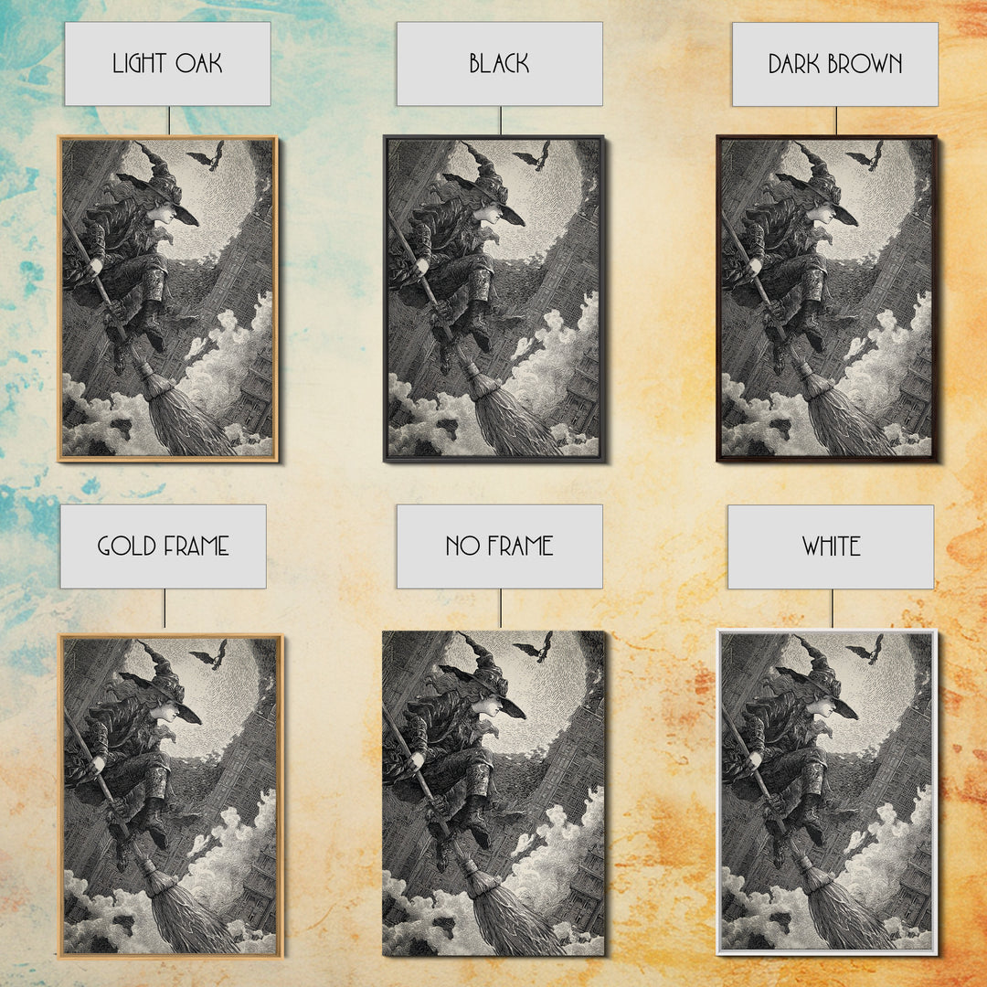 The Cyberpunk Witch, Renaissance Engraving Art, Vertical Wall Art, Dark Fantasy Wall Art, Framed Canvas Print, Halloween Wall Art