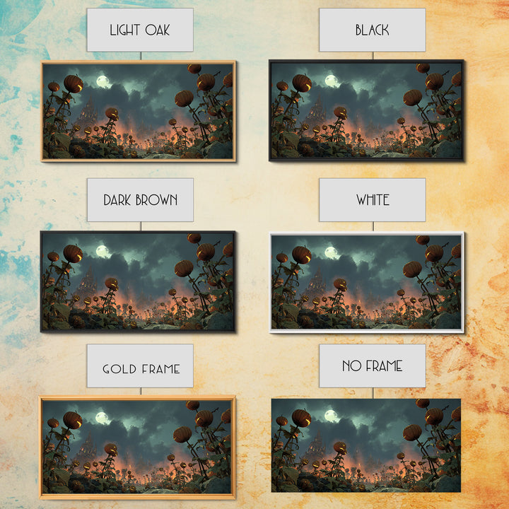 The Alien Pumpkin Patch, Apocalyptic Romantic Art, Wide Panoramic Art, Gothic Horror Wall Art, Canvas Print, Halloween Wall Art