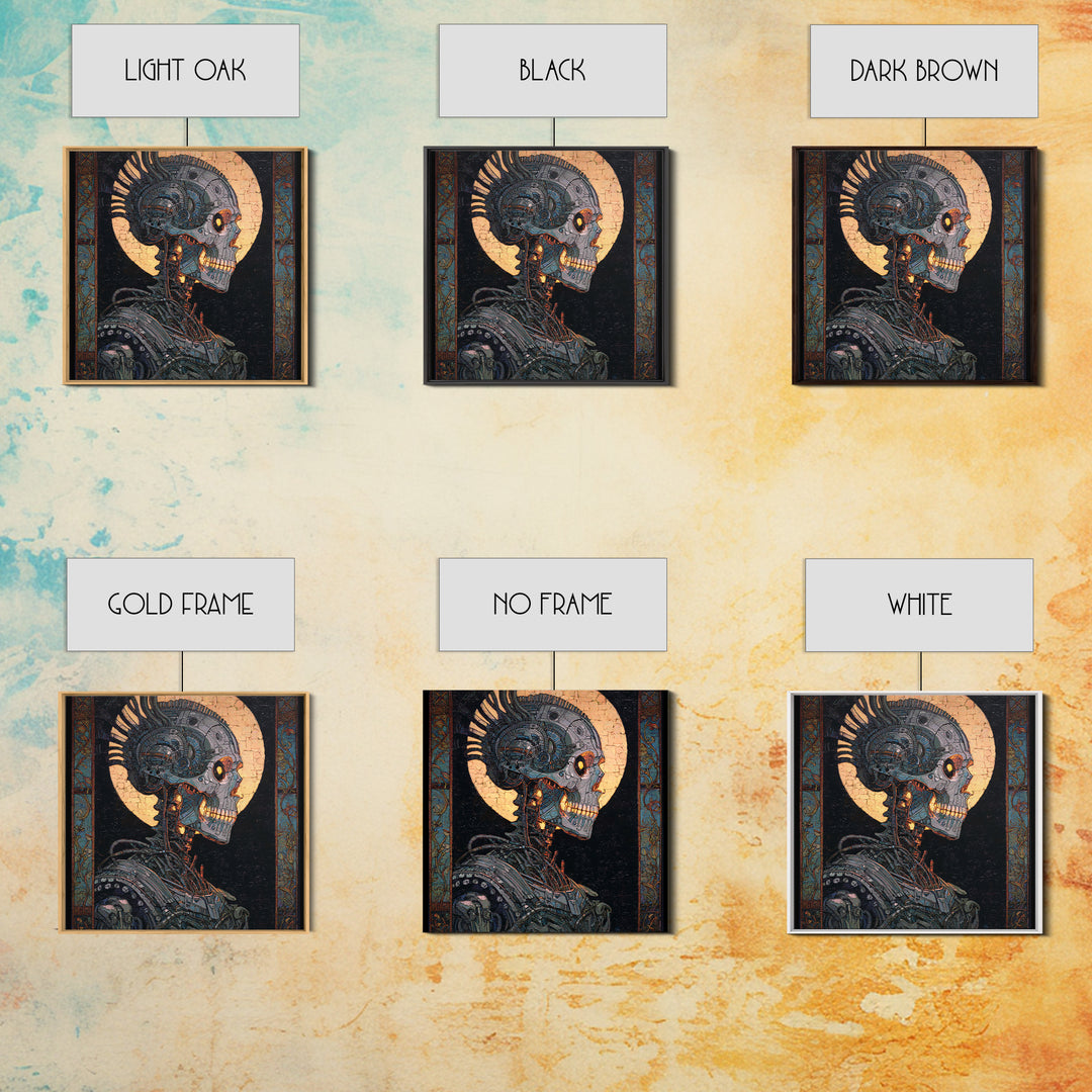 The Biomechanical Skeleton, Stained Glass Gothic Art, Square Wall Art, Dark Fantasy Wall Art, Canvas Print, Halloween Wall Art