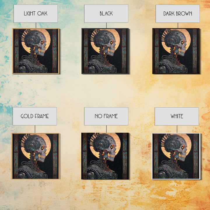 The Biomechanical Skeleton, Stained Glass Gothic Art, Square Wall Art, Dark Fantasy Wall Art, Canvas Print, Halloween Wall Art