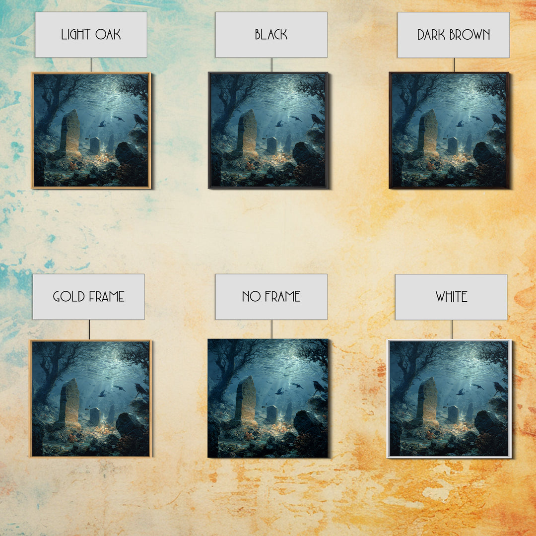 The Underwater Graveyard, Baroque Witchcraft Art, Square Wall Art, Gothic Horror Wall Art, Canvas Print, Halloween Wall Art