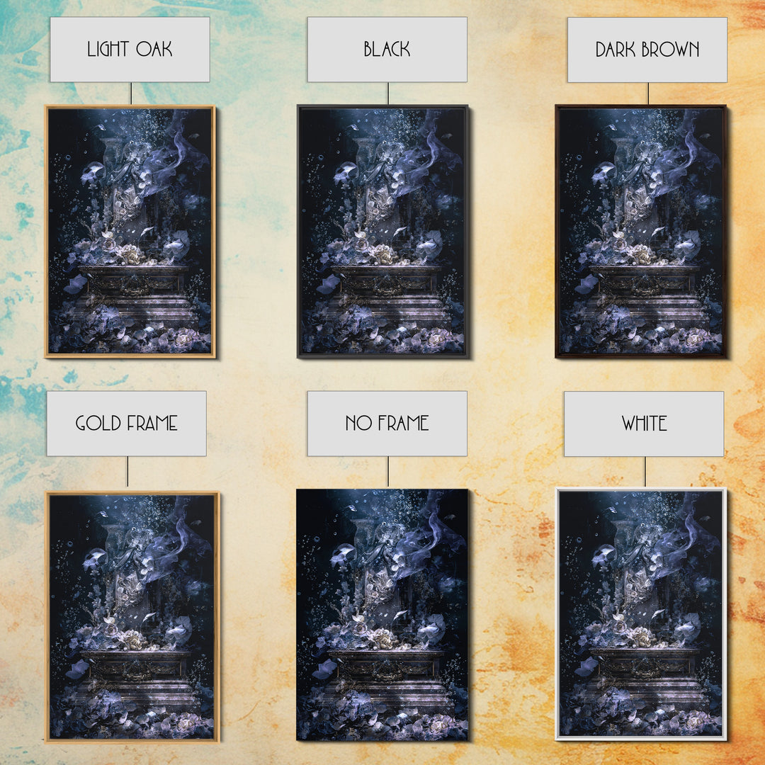 The Underwater Graveyard, Ornate Symbolist Art, Vertical Wall Art, Dark Fantasy Wall Art, Framed Canvas Print, Halloween Wall Art
