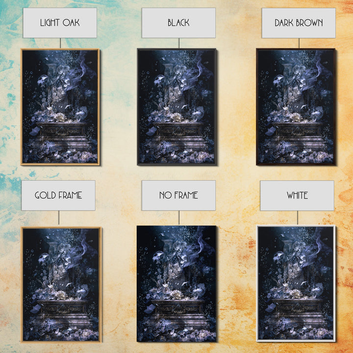 The Underwater Graveyard, Ornate Symbolist Art, Vertical Wall Art, Dark Fantasy Wall Art, Framed Canvas Print, Halloween Wall Art