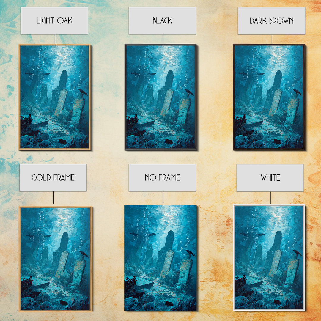 The Underwater Graveyard, Decadent Gothic Art, Vertical Wall Art, Gothic Horror Wall Art, Framed Canvas Print, Halloween Wall Art