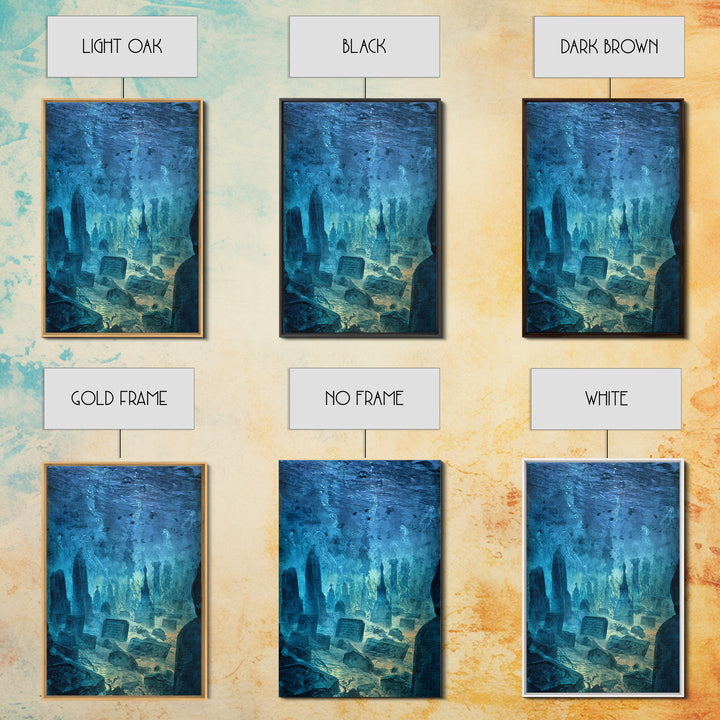 The Underwater Graveyard, Expressionist Gothic Art, Vertical Wall Art, Dark Fantasy Wall Art, Framed Canvas Print, Halloween Wall Art