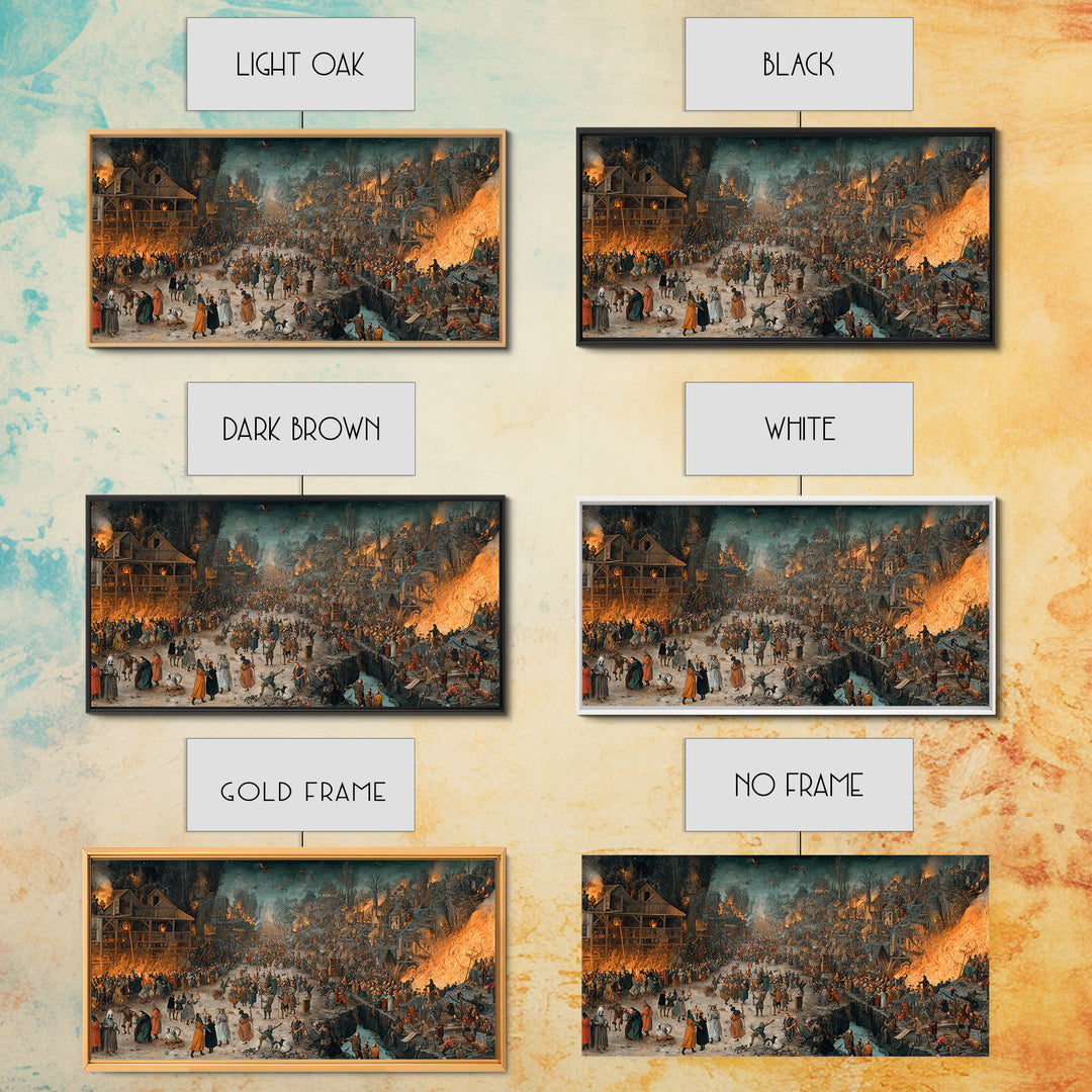 The Volcanic Demon Festival, Northern Renaissance Horror, Wide Panoramic Art, Gothic Horror Wall Art, Framed Canvas Print