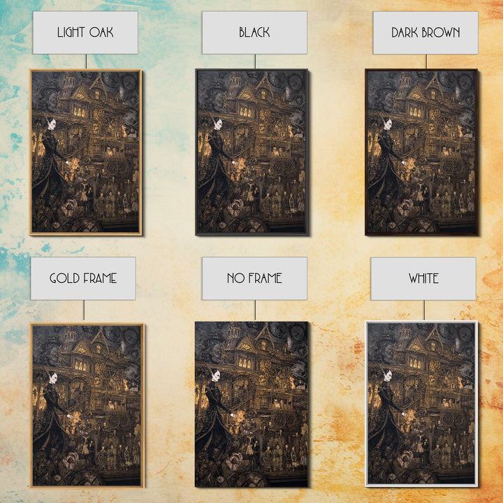 The Clockwork Haunted House, Stained Glass Gothic Art, Vertical Wall Art, Dark Fantasy Wall Art, Canvas Print, Halloween Wall Art