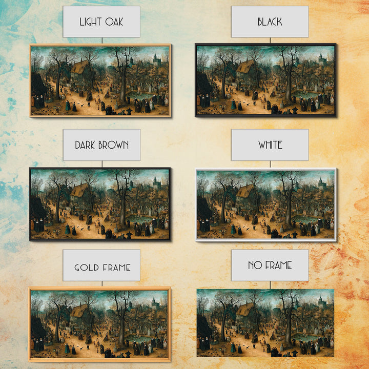 The Upside-Down Cemetery, Northern Renaissance Horror, Wide Panoramic Art, Macabre Wall Art, Canvas Print, Halloween Wall Art