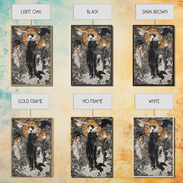 The Upside-Down Cemetery, Stained Glass Gothic Art, Vertical Wall Art, Dark Halloween Decor, Framed Canvas Print, Halloween Wall Art