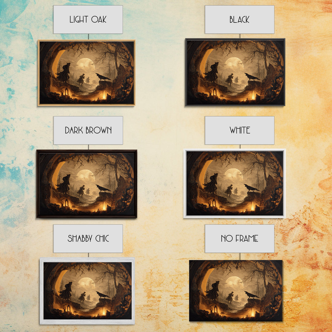 The Moon Inside A Pumpkin, Symbolist Etching Art, Landscape Wall Art, Dark Halloween Decor, Canvas Print, Halloween Wall Art