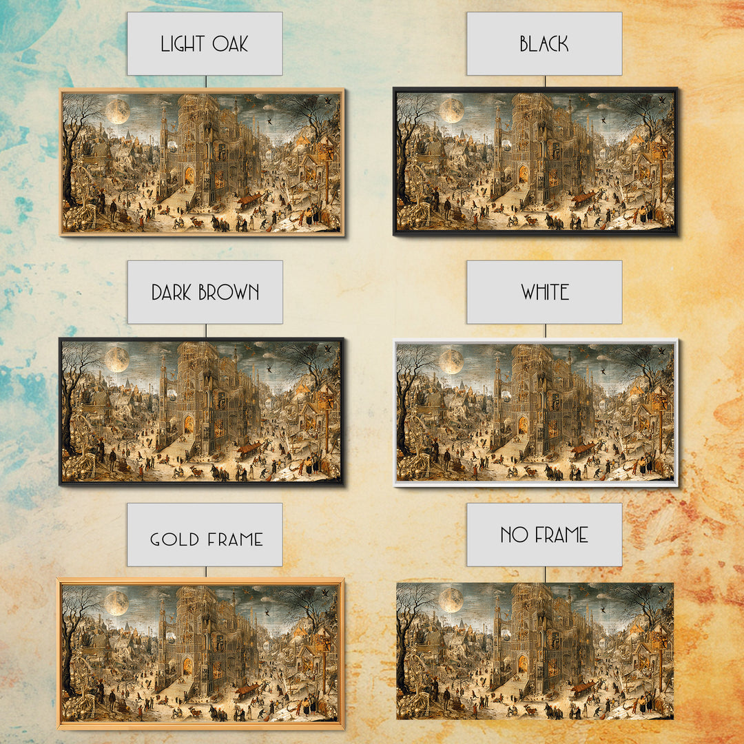 The Cathedral Of Bones, Northern Renaissance Horror, Wide Panoramic Art, Gothic Horror Wall Art, Framed Canvas Print