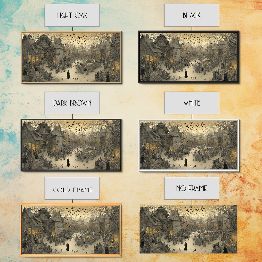The Town Where Shadows Live, Northern Renaissance Horror, Wide Panoramic Art, Gothic Horror Wall Art, Framed Canvas Print