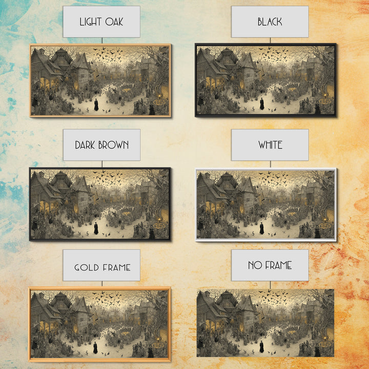 The Town Where Shadows Live, Northern Renaissance Horror, Wide Panoramic Art, Gothic Horror Wall Art, Framed Canvas Print