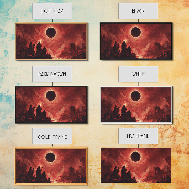 The Eclipse Summoning, Apocalyptic Romantic Art, Wide Panoramic Art, Dark Fantasy Wall Art, Framed Canvas Print, Halloween Wall Art