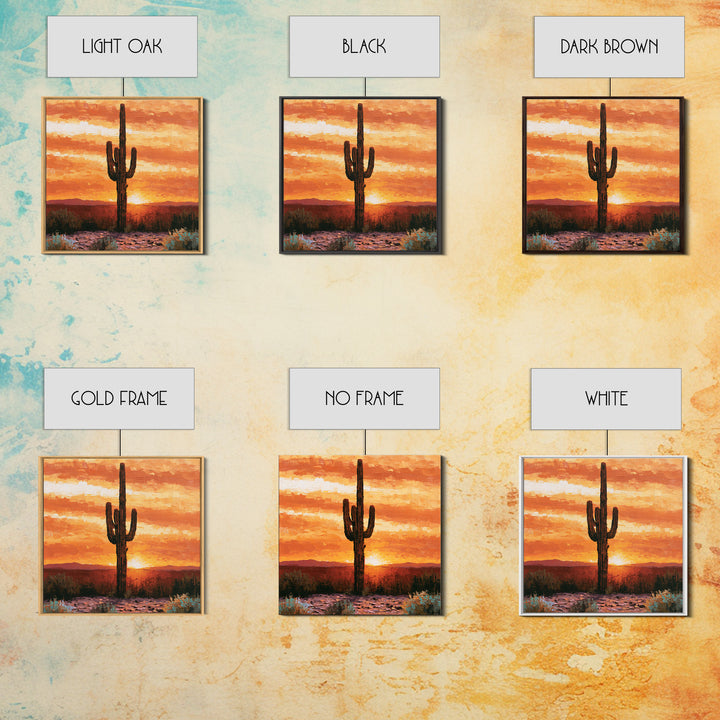 Saguaro Cactus under Orange Sunset Sky Canvas Print, Desert Art, Wall Decor, Southwestern Decor, Desert, Living Room Decor, DES-1x1-25