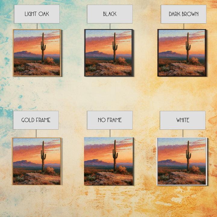 Saguaro Cactus under Orange Sunset Sky Canvas Print, Desert Art, Wall Decor, Southwestern Decor, Desert, Living Room Decor, DES-1x1-49