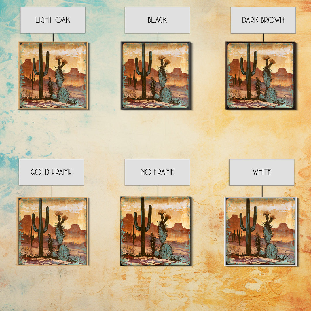 Cactus Botanical Plate Framed Canvas Print, Desert Art, Original Art, Southwestern Decor, Fine Art, Desert, Landscape Wall Art, DES-1x1-56