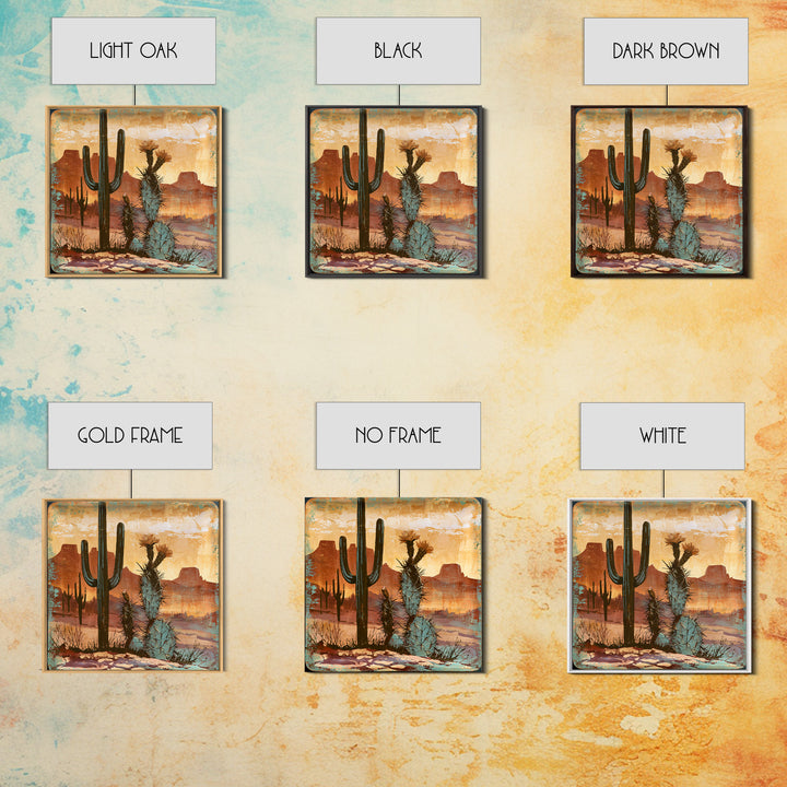 Cactus Botanical Plate Framed Canvas Print, Desert Art, Original Art, Southwestern Decor, Fine Art, Desert, Landscape Wall Art, DES-1x1-56