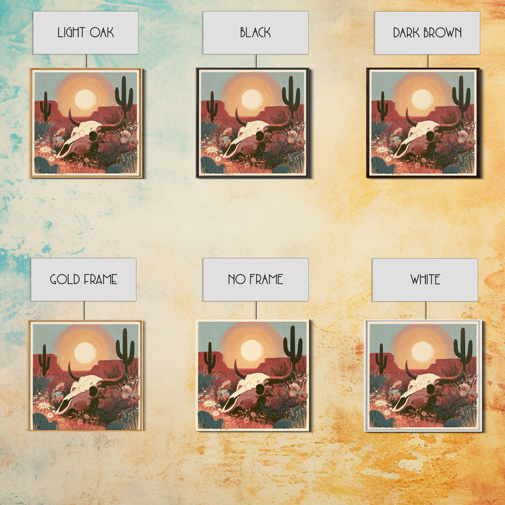 Sun Bleached Skull and Desert Flowers Canvas Print, Desert Art, Western Decor, Southwestern Decor, Desert, Modern Decor, DES-1x1-60