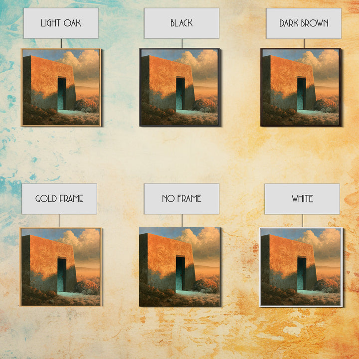 Adobe Doorway with Turquoise Shadow Canvas Print, Desert Art, Oil Painting, Southwestern Decor, Desert, Bedroom Wall Art, DES-1x1-77